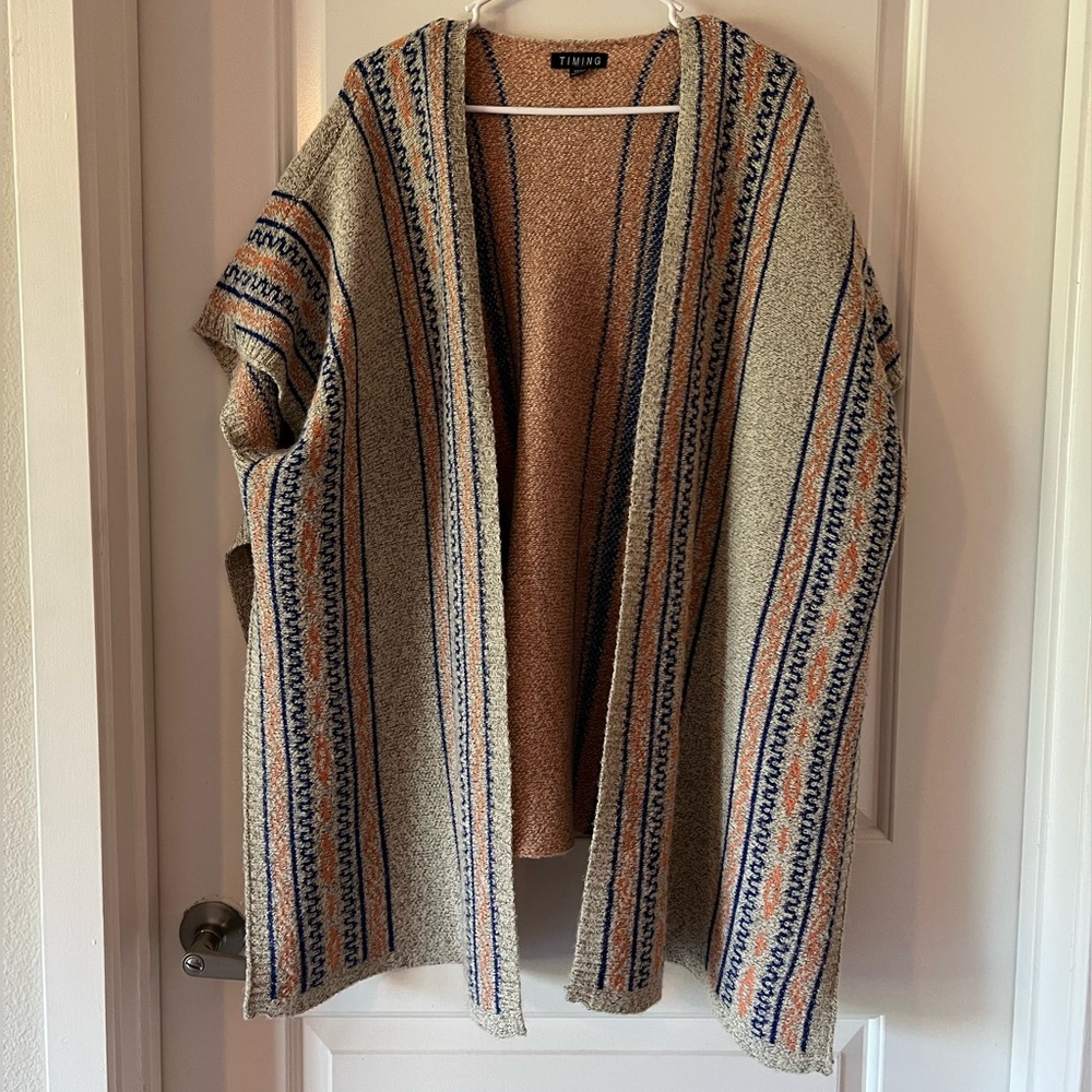 Beige and Blue Striped Cardigan